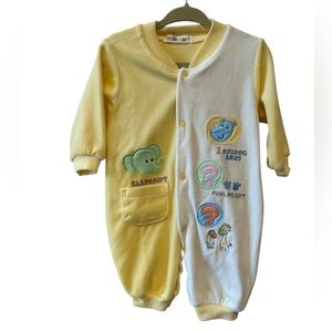 Animal Embroidered Footless Sleeper Romper Elephant Giraffe Snap Front 3–6M